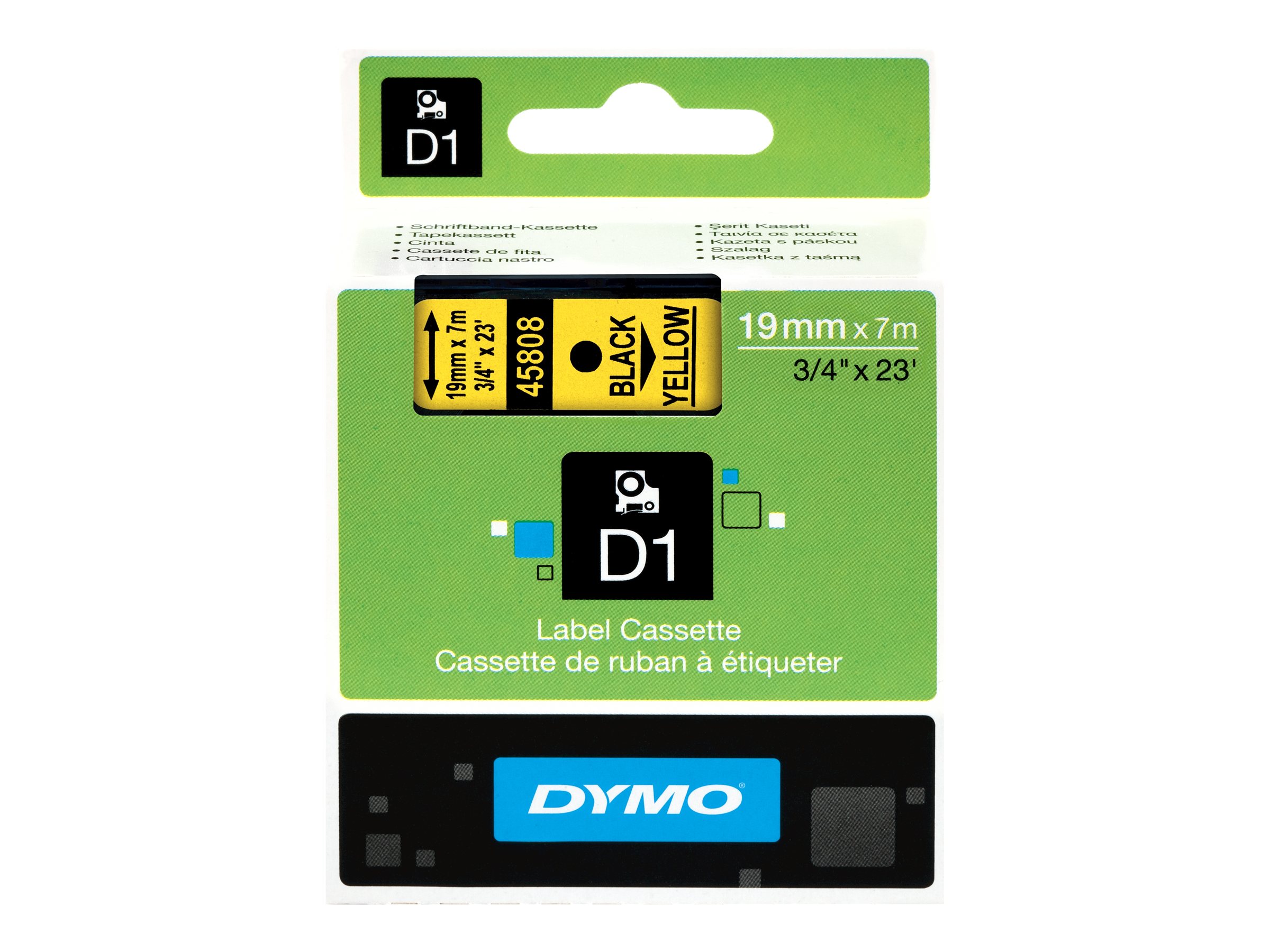 Dymo D1 - Selbstklebend - Schwarz auf Gelb - Rolle (1,9 cm x 7 m)1 Kassette(n) Etikettenband - für LabelMANAGER 360D - 420P - 420P Kit - 500TS - PC2 - PnP