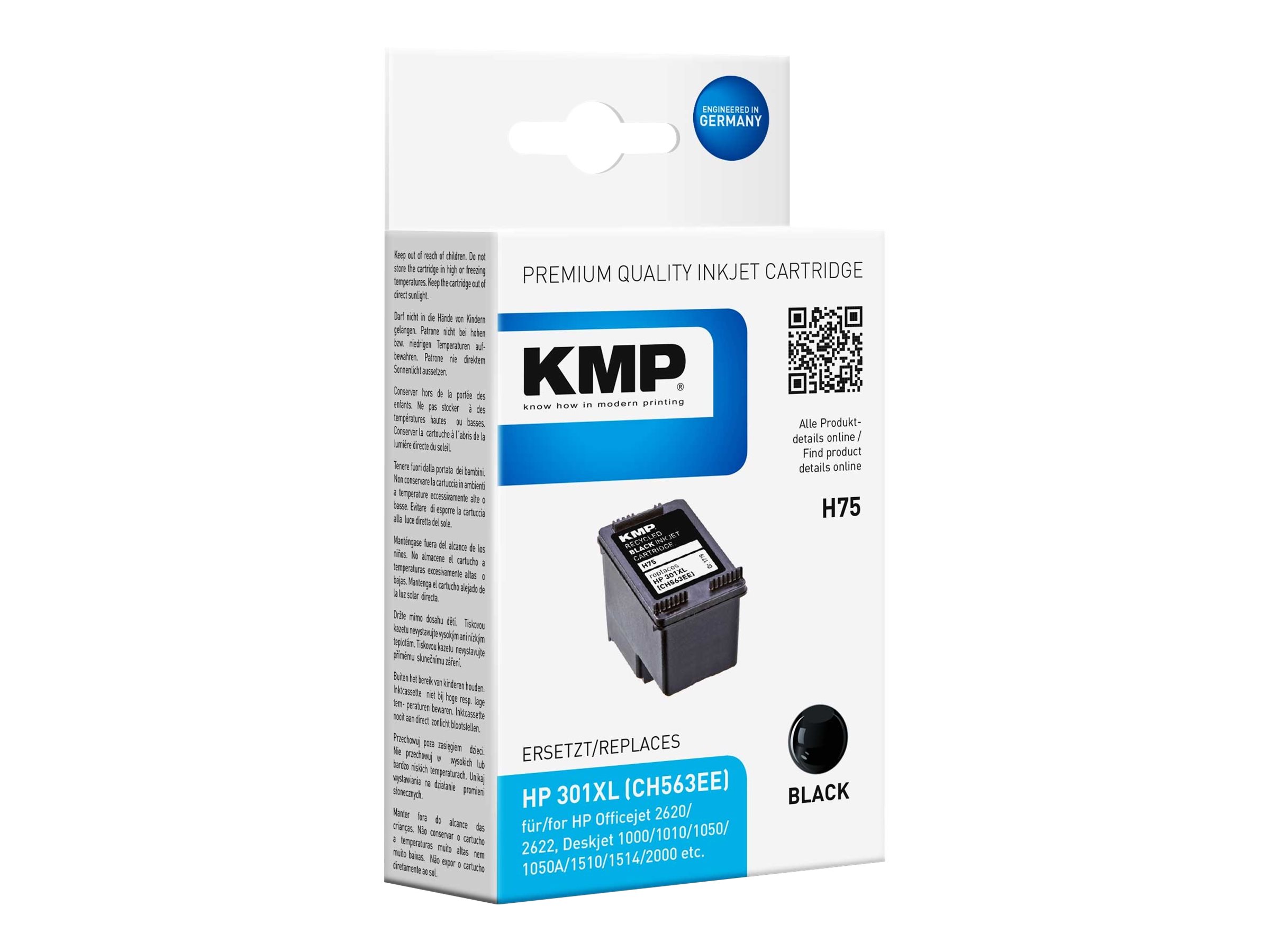 KMP H75 - 8 ml - Schwarz - kompatibel - Tintenpatrone (Alternative zu: HP 301XL, HP CH563EE)für HP DeskJet 1000 - 1010 - 1050 AiO - 1050A AiO - 1510 AiO - 2000 - 2050 AiO - 2050A AiO - 2510 AiO - 2540