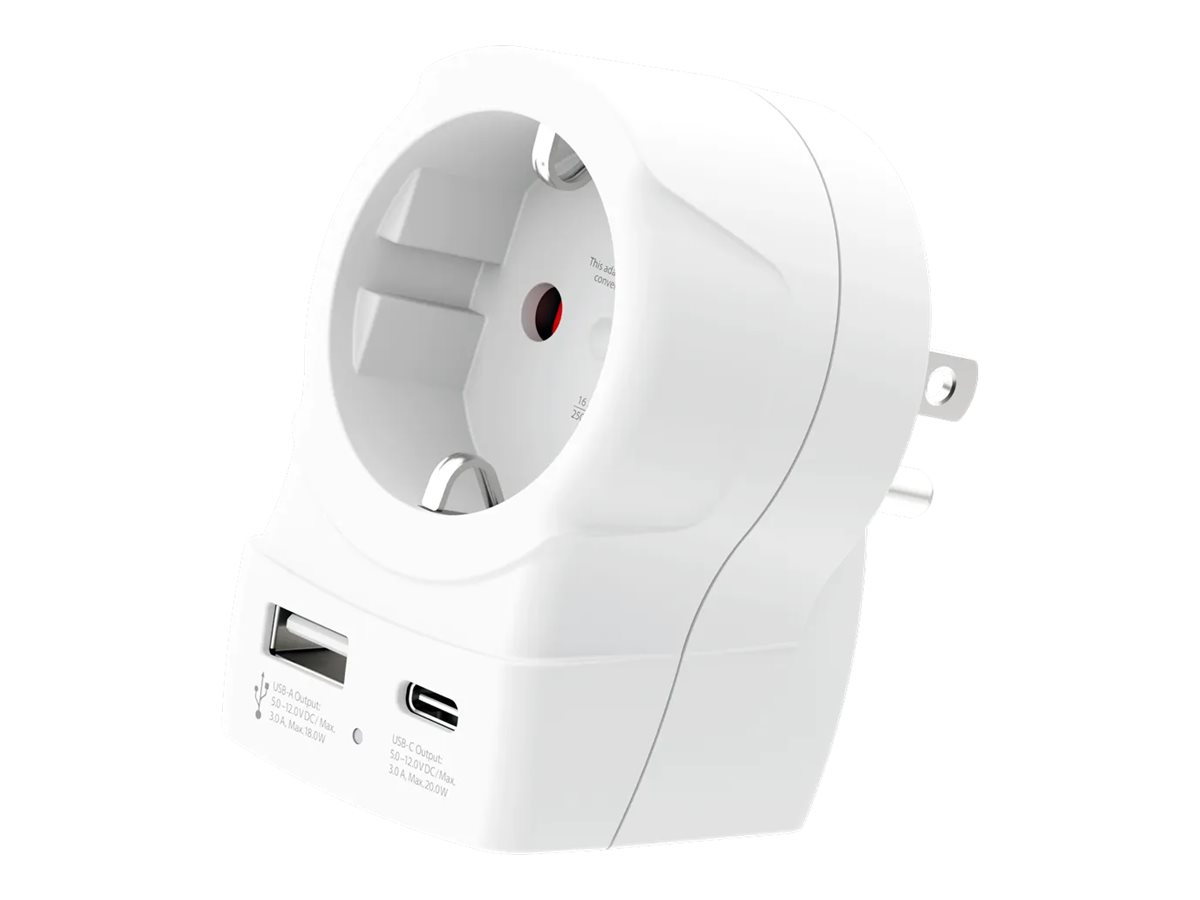 SKROSS Europe to US USB AC20PD - Adapter für Power Connector - Typ B (M)zu Typ F - USB - USB-C (W) - Wechselstrom 100-250 V - 16 A - Europa