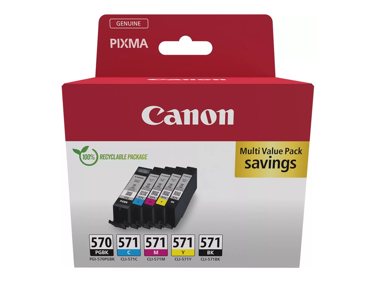 Canon PGI-570/CLI-571 PGBK/BK/C/M/Y Multi Pack5er-Pack - pigmentiertes Schwarz - Schwarz - Gelb - Cyan - Magenta - original - Box - Tintenbehälter - für PIXMA TS5051 - TS5053 - TS5055 - TS6050 - TS605
