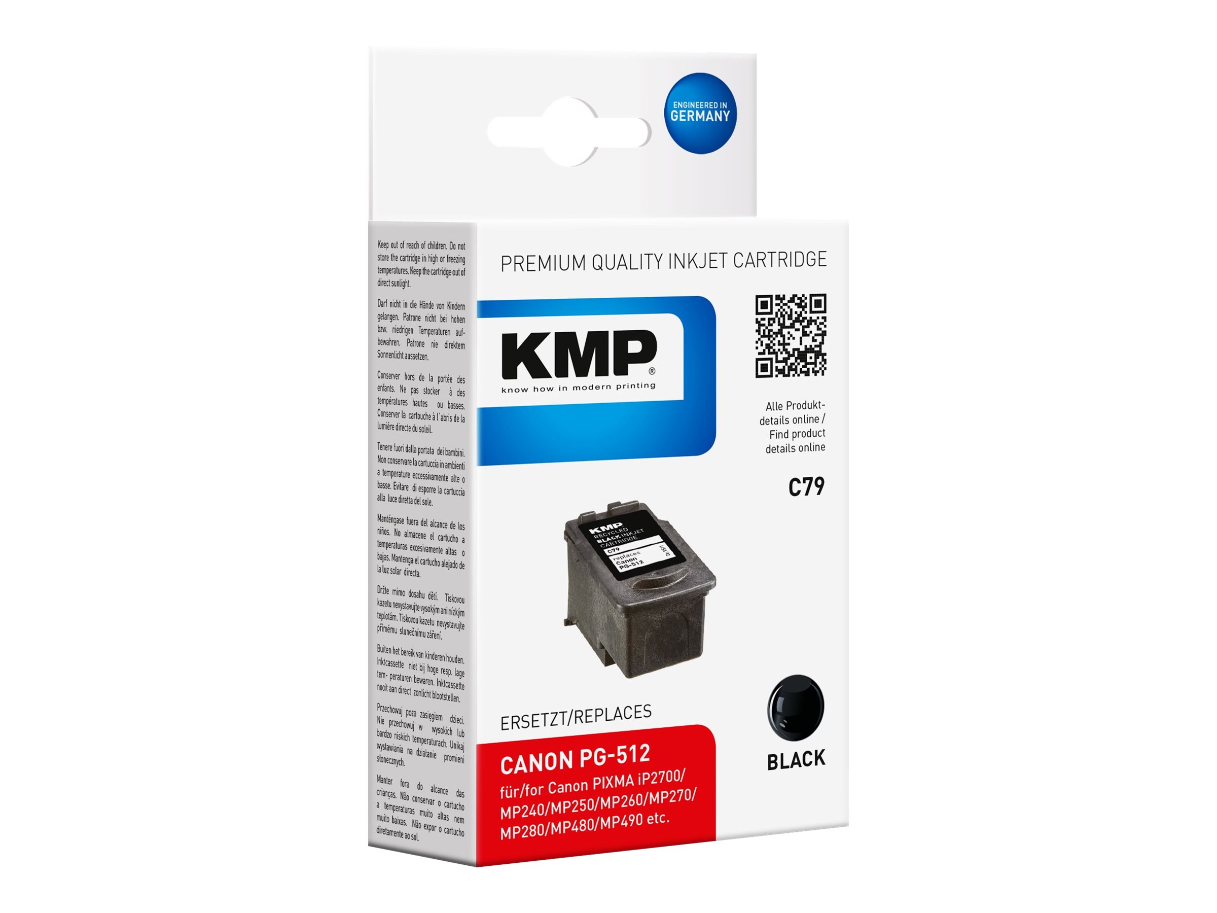 KMP C79 - 15 ml - Schwarz - kompatibel - Tintenbehälter (Alternative zu: Canon 2969B001, Canon PG-512)für Canon PIXMA MP230 - MP252 - MP270 - MP280 - MP282 - MP495 - MP499 - MX350 - MX360 - MX410 - MX