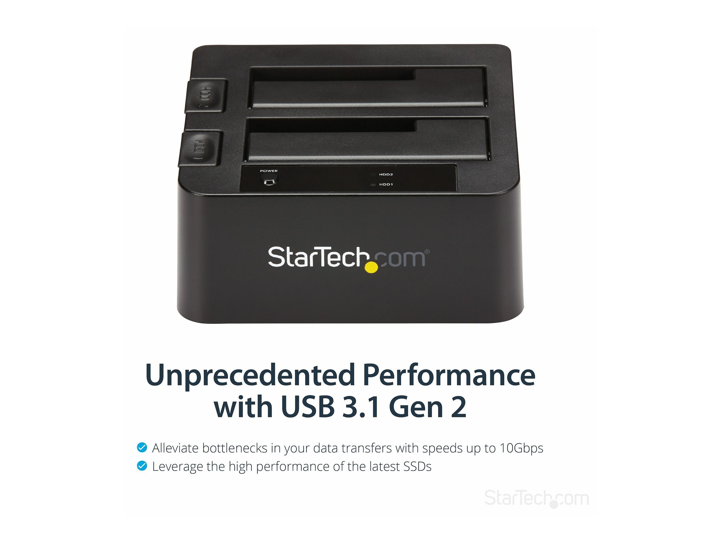StarTech.com Dual-Bay USB 3.1 SATA Festplatten Dockingstation, Extern - Speicher-Controller mit Datenanzeige, Netzanzeige - 2.5", 3.5" (6.4 cm, 8.9 cm)USB 3.1 (Gen 2) - Schwarz