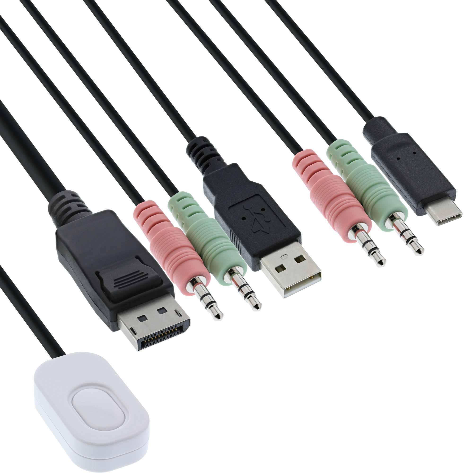 InLine KVM Switch - 2-fach - USB-C+DP zu DisplayPort - 4K - Audio - integr. KabelKVM/Audio/USB - 1 lokaler Benutzer - Desktop