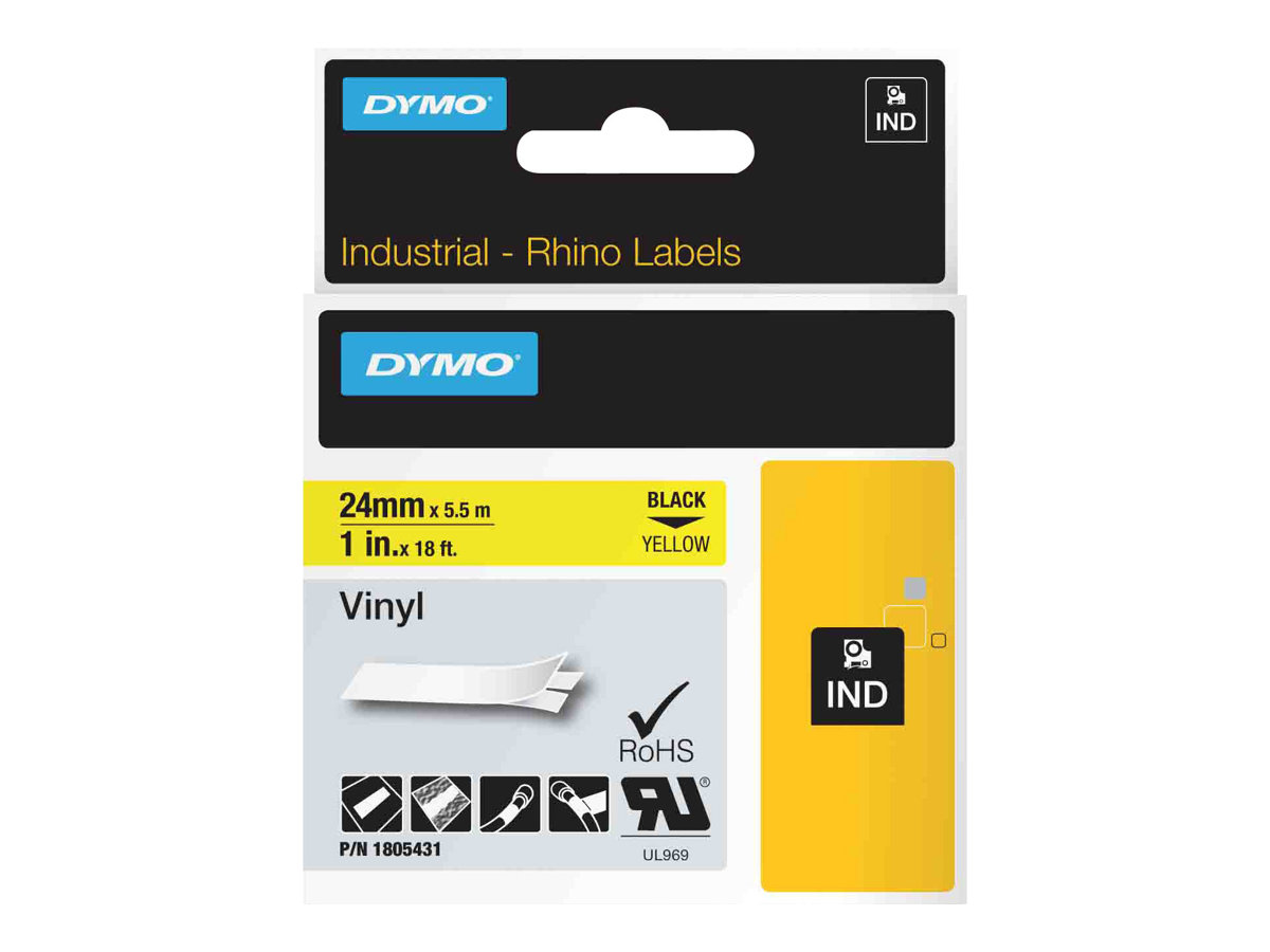 Dymo Rhino Coloured Vinyl - Vinyl - Schwarz auf Gelb - Rolle (2,54 cm x 5,5 m)1 Kassette(n) Band - für Rhino 6000 - 6000 Hard Case Kit