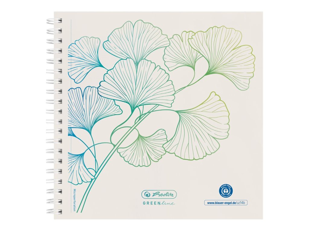 Herlitz GREENline - Block - drahtkammgebunden148 x 148 mm - 100 Blatt / 200 Seiten - Weiß - gepunktet - ginkgo