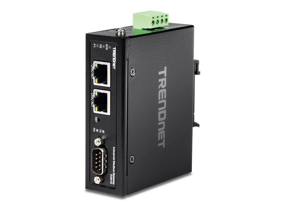 TRENDnet TI-M12 - Gateway - industriell - 100MbLAN - Modbus - RS-442 - RS-485 - RS-232 - Gleichstrom - Wand / DIN-Schienen montierbar - TAA-konform