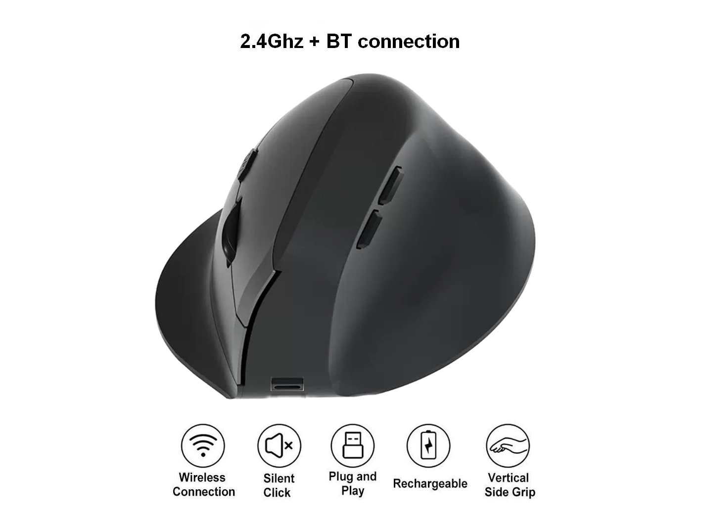 Equip Ergonomische kabellose Dual-Mode-Maus, wiederaufladbar, rechts, Vertikale Ausführung, Optisch, RF Wireless + Bluetooth, 1600 DPI, SchwarzErgonomische kabellose Dual-Mode-Maus - wiederaufladbar