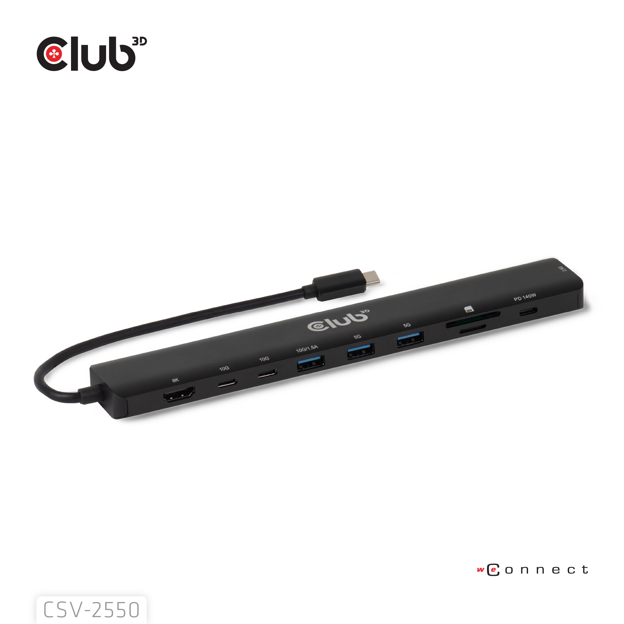 Club 3D 10-1 Hub USB Typ-C® auf HDMI 8K30Hz PD3.1 Max.140WLaptop - USB-C / Thunderbolt - HDMI - 2.5GbE