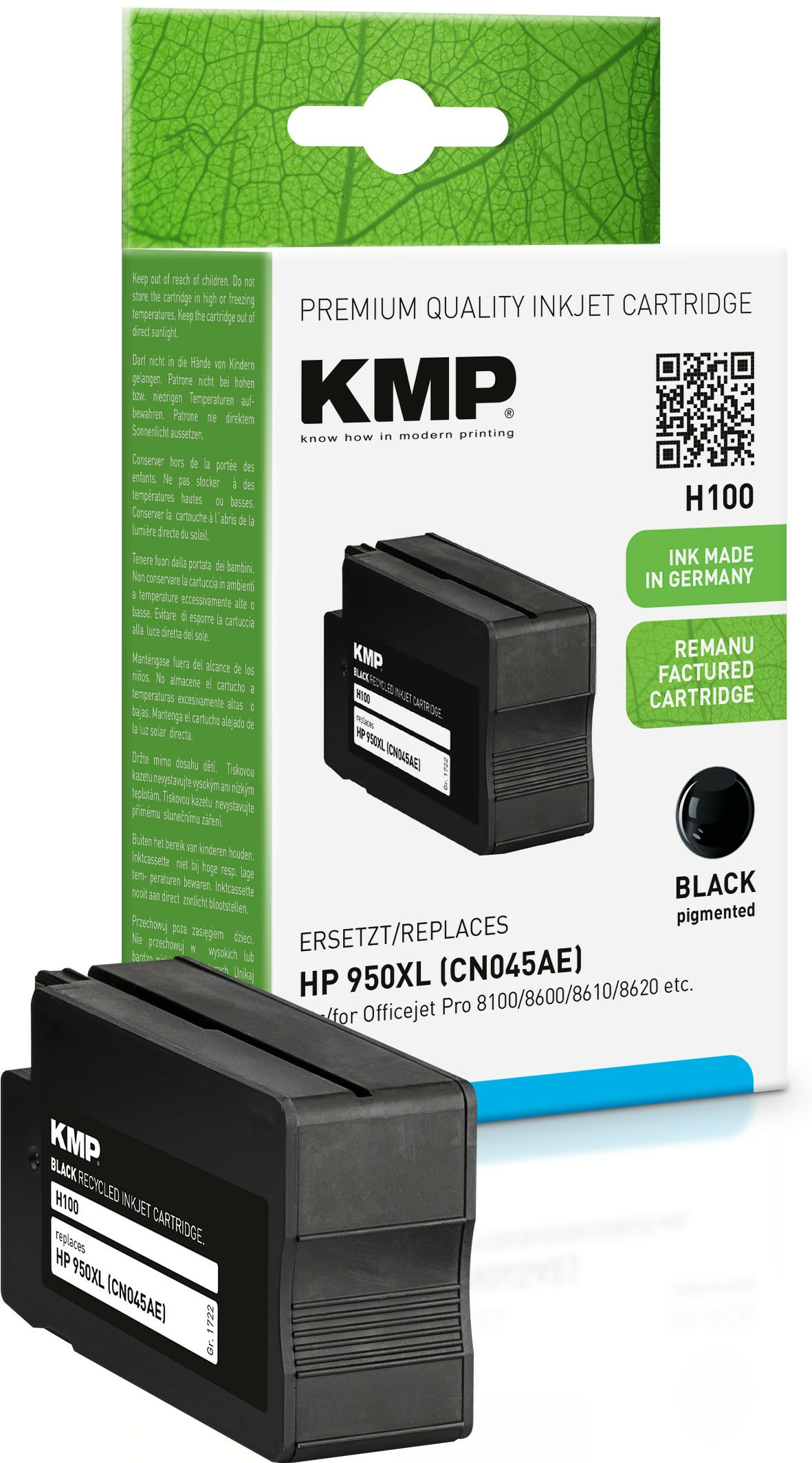 KMP H100 - 80 ml - Schwarz - kompatibel - Tintenpatrone (Alternative zu: HP 950XL, HP CN045AE)für HP Officejet Pro 251dw - 276dw - 8100 - 8600 - 8610 - 8615 - 8616 - 8625 - 8630 - 8640