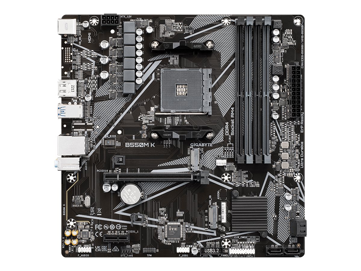 Gigabyte B550M K - 1.0 - Motherboard - micro ATX - Socket AM4 - AMD B550 Chipsatz - USB 3.2 Gen 1 - Gigabit LAN - Onboard-Grafik (CPU erforderlich)HD Audio (8-Kanal)