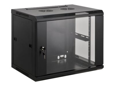 Intellinet Network Cabinet, Wall Mount (Standard), 12U, Usable Depth 500mm/Width 540mm, Black, Assembled, Max 60kg, Metal & Glass Door, Back Panel, Removeable Sides,Suitable also for use on desk or fl