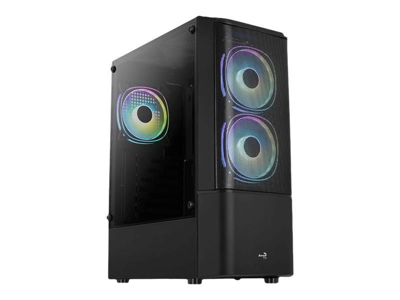 AEROCOOL ADVANCED TECHNOLOGIES AeroCool Quantum Mesh - Mid tower - ATX - Seitenteil mit Fenster (gehärtetes Glas)keine Spannungsversorgung (ATX) - Schwarz - USB/Audio