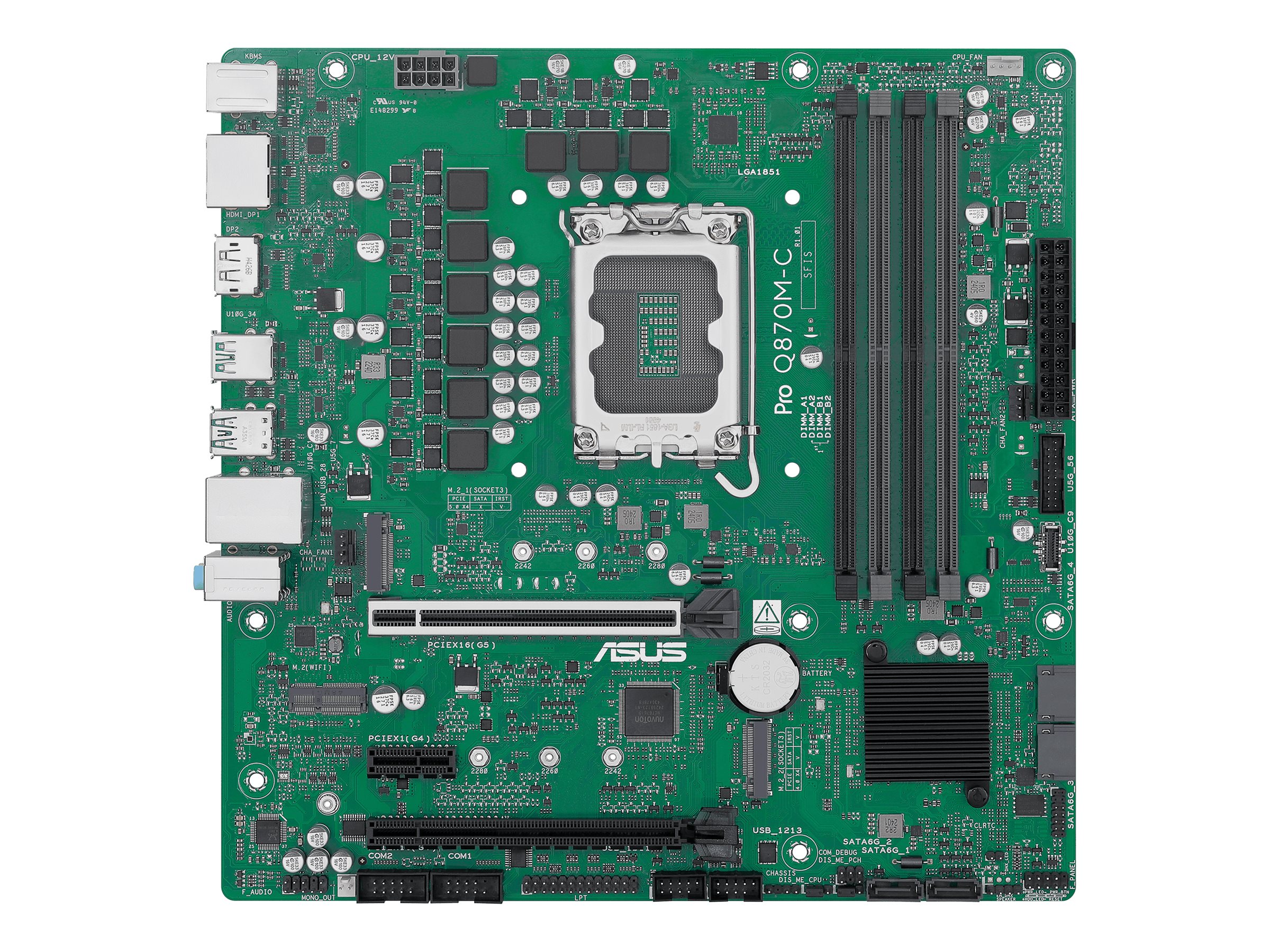 ASUS Pro Q870M-C-CSM - Motherboard - micro ATX - LGA1851 Sockel - Q870 Chipsatz - USB-C 3.2 Gen2, USB 3.2 Gen 1, USB 3.2 Gen 2 - Gigabit LAN - Onboard-Grafik (CPU erforderlich)HD Audio (8-Kanal)