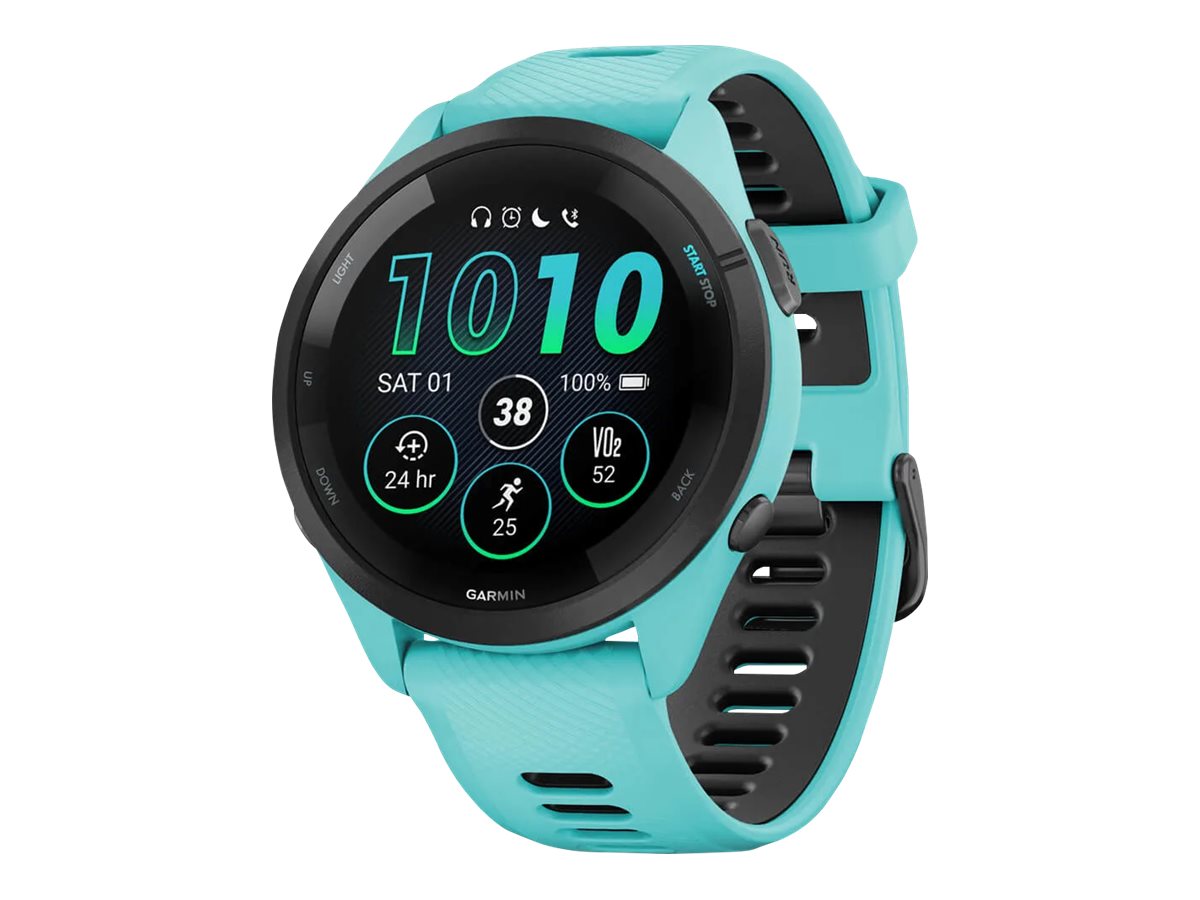 Garmin Forerunner 265 - 46 mm - Aqua - intelligente Uhr mit Riemen - Handgelenkgröße: 135-205 mm - Anzeige 3.25 cm (1.3")8 GB - Bluetooth - Wi-Fi - ANT+ - 47 g