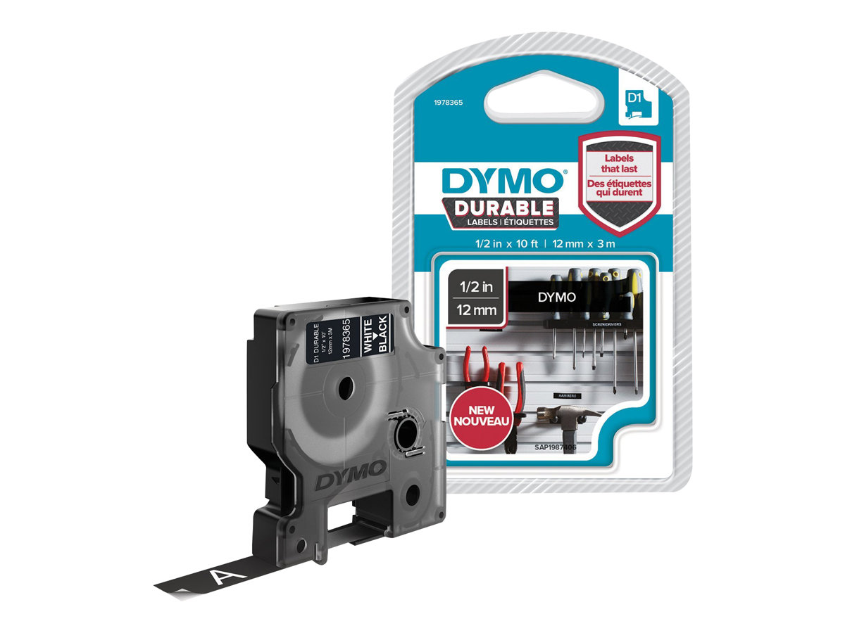 Dymo D1 - Selbstklebend - Weiß auf Schwarz - Rolle (1,2 cm x 3 m)1 Kassette(n) Etikettenband - für LabelMANAGER 100 - 150 - 160 - 200 - 210 - 220 - 260 - 280 - 300 - 360 - 420 - 450; MobileLabeler