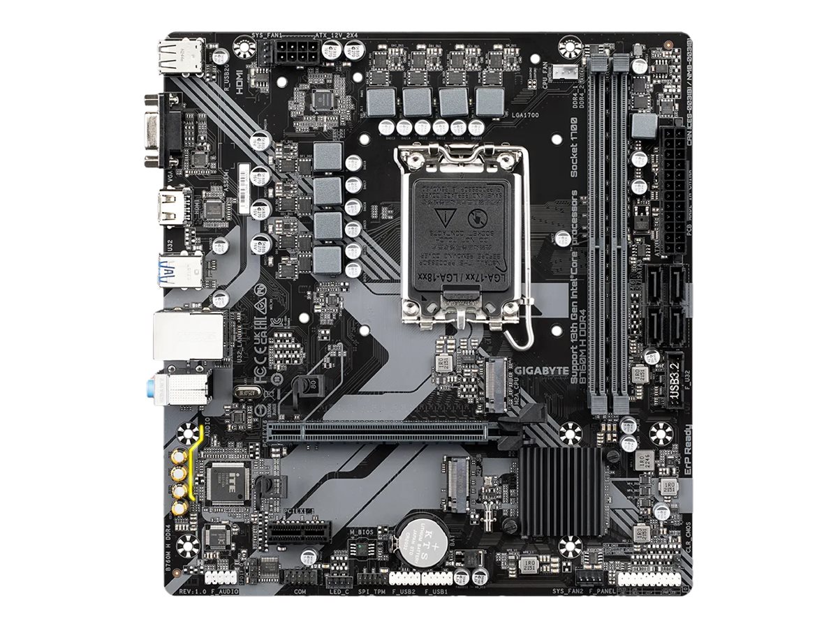 Gigabyte B760M H DDR4 - 1.0 - Motherboard - micro ATX - LGA1700 Sockel - B760 Chipsatz - USB 3.2 Gen 1 - Gigabit LAN - Onboard-Grafik (CPU erforderlich)HD Audio (8-Kanal)
