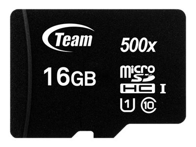 Team Group Team - Flash-Speicherkarte (SD-Adapter inbegriffen) 16 GB - UHS-I / Class10 - 500x - microSDHC UHS-I - Schwarz