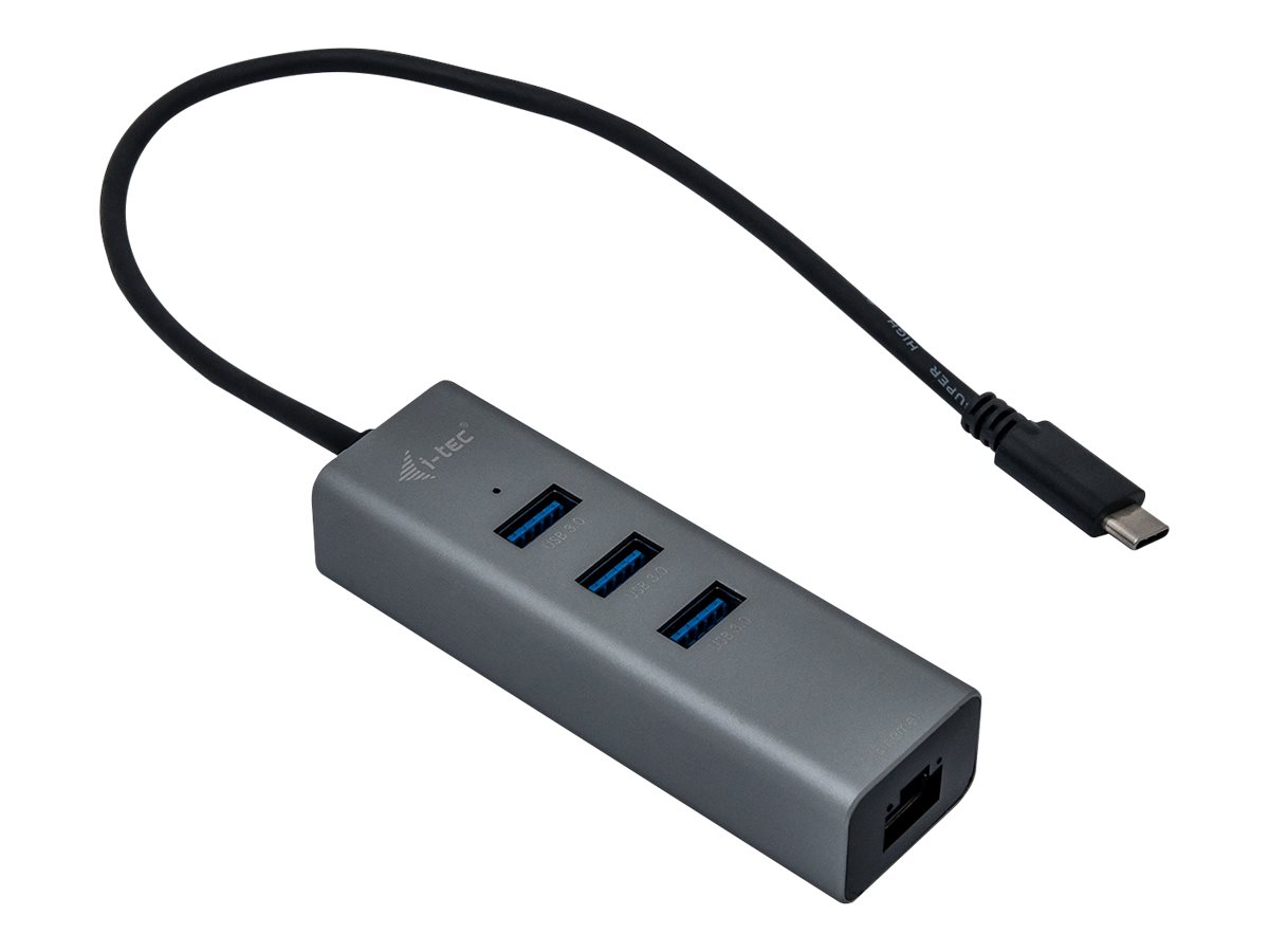 i-tec USB-C Metal 3-Port - Hub - 3 x SuperSpeedUSB 3.0 + 1 x 10/100/1000 - Desktop