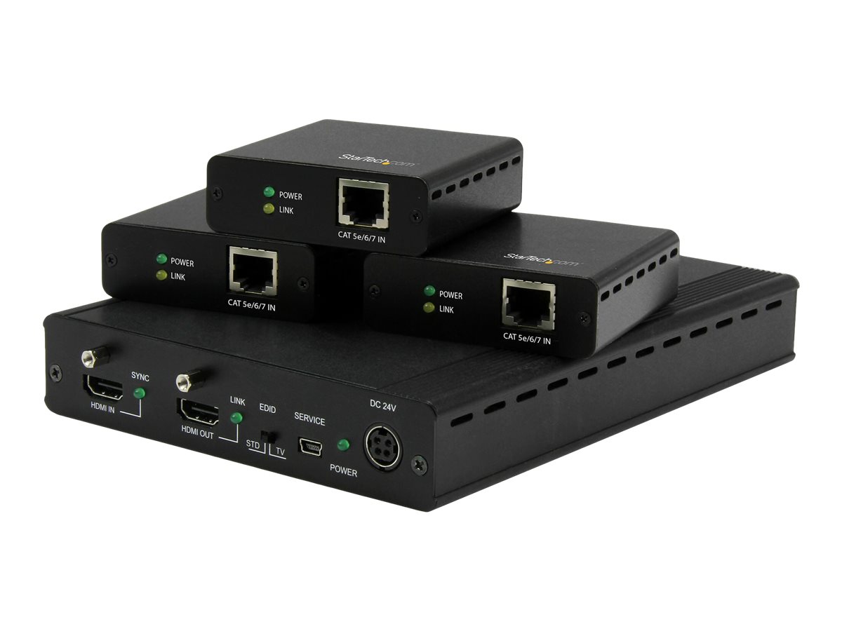 StarTech.com Startech 3 Port HDBaseT Extender Kit mit 3 Empfängern1x3 HDMI über CAT5 Splitter - Bis zu 4K - Erweiterung für Video/Audio - bis zu 70 m