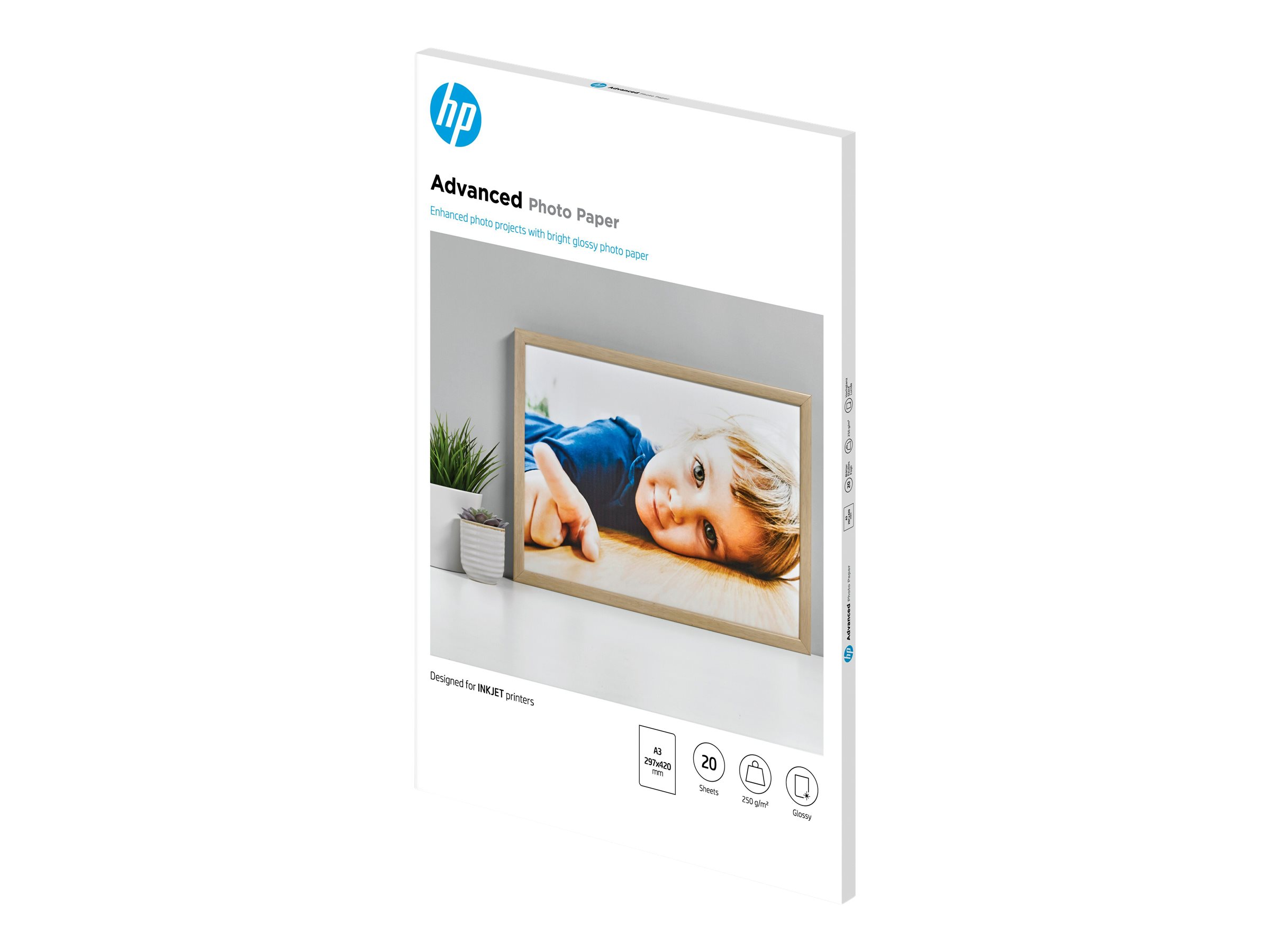 HP Advanced Photo Paper - Glänzend - A3 (297 x 420 mm)250 g/m² - 20 Blatt Fotopapier - für ENVY Inspire 7920; Officejet 7000 E809 - 7510 - 76XX; Officejet Pro 77XX