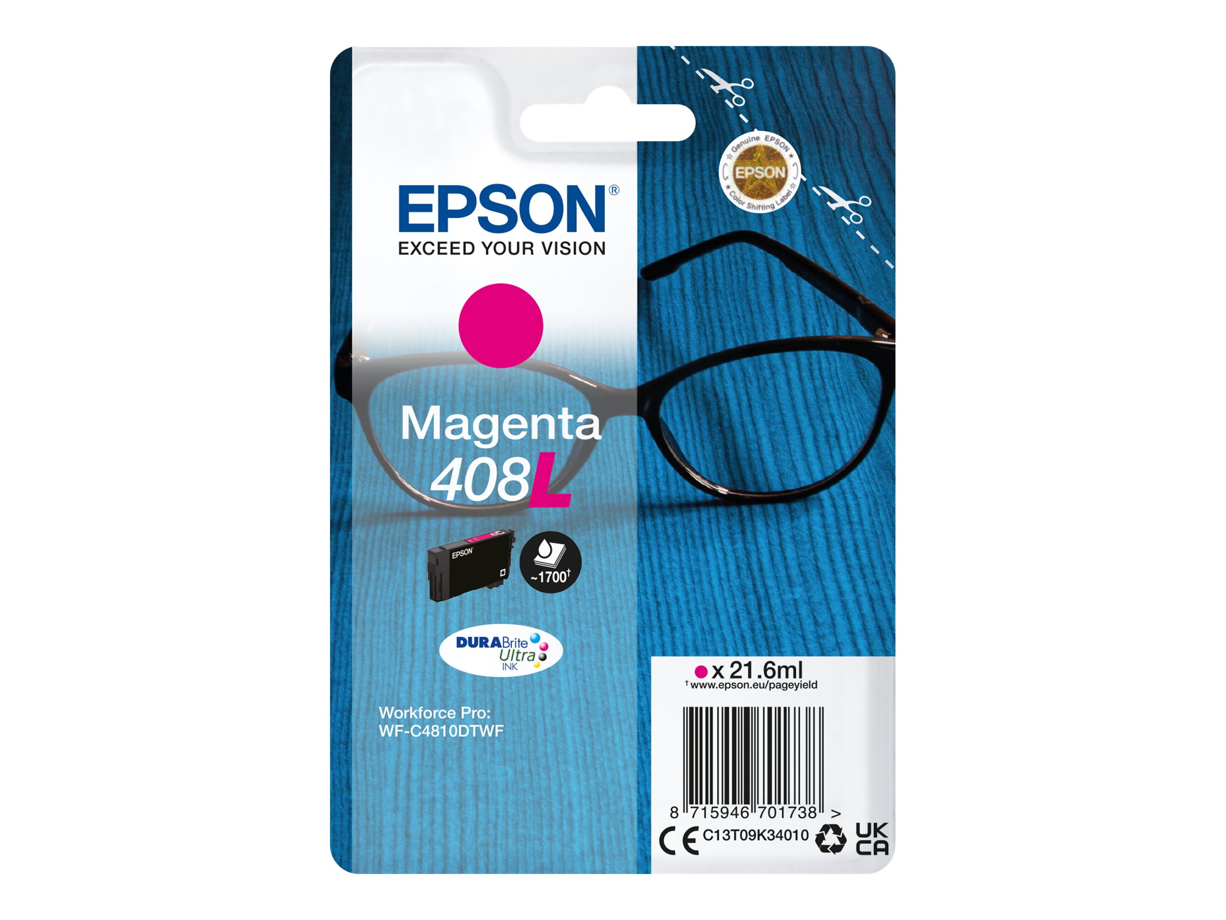 Epson 408L - 21.6 ml - Magenta - original - BlisterverpackungTintenpatrone - für WorkForce Pro WF-C4810DTWF