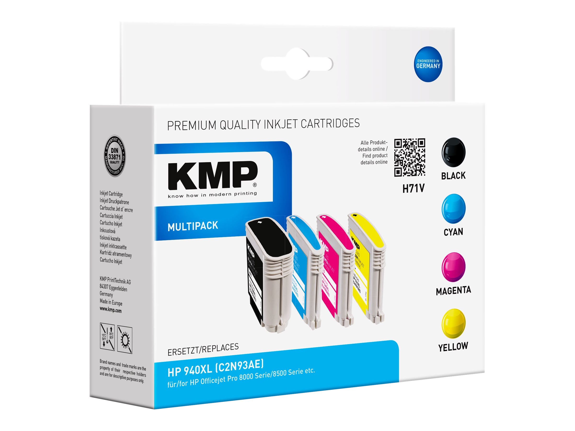 KMP MULTIPACK H71V - 4er-Pack - Schwarz, Gelb, Cyan, Magenta - kompatibel - Tintenpatrone (Alternative zu: HP 940XL, HP C4906AE, HP C4907AE, HP C4908AE, HP C4909AE)für HP Officejet Pro 8000 - 8500 - 8