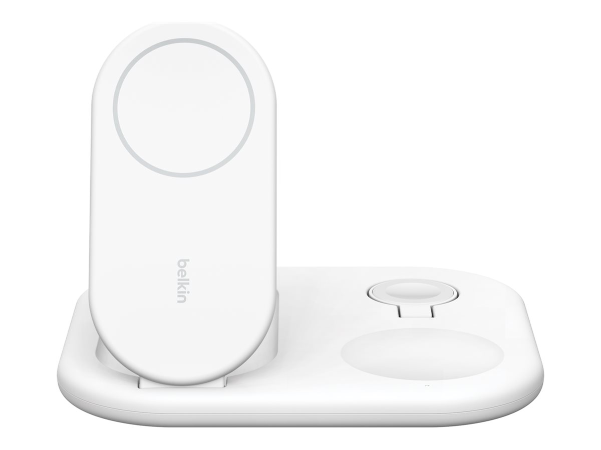 Belkin BoostCharge 3-in-1 - Kabelloses Ladegerätmagnetisch - faltbar - mit Qi2 + AC-Netzteil - 15 Watt - Fast Charge - weiß