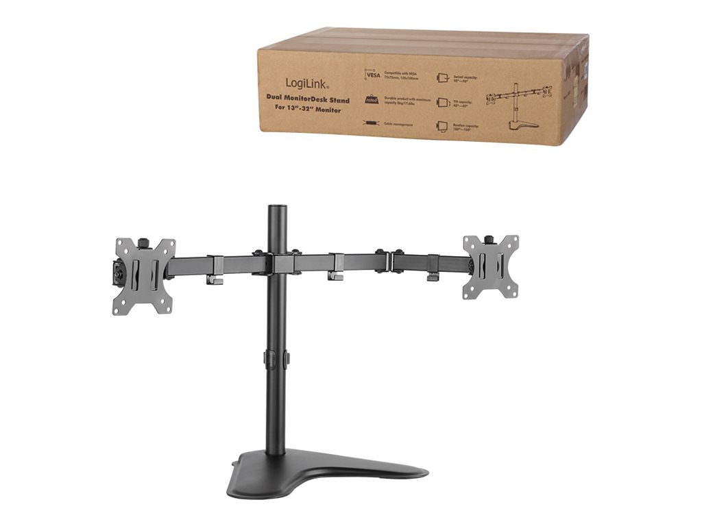 LogiLink Dual Monitor Desk Stand - Befestigungskit - einstellbarer Arm - für 2 Monitore - kaltgewalzter Stahl - Bildschirmgröße: 33-81.3 cm (13"-32")Tischmontage