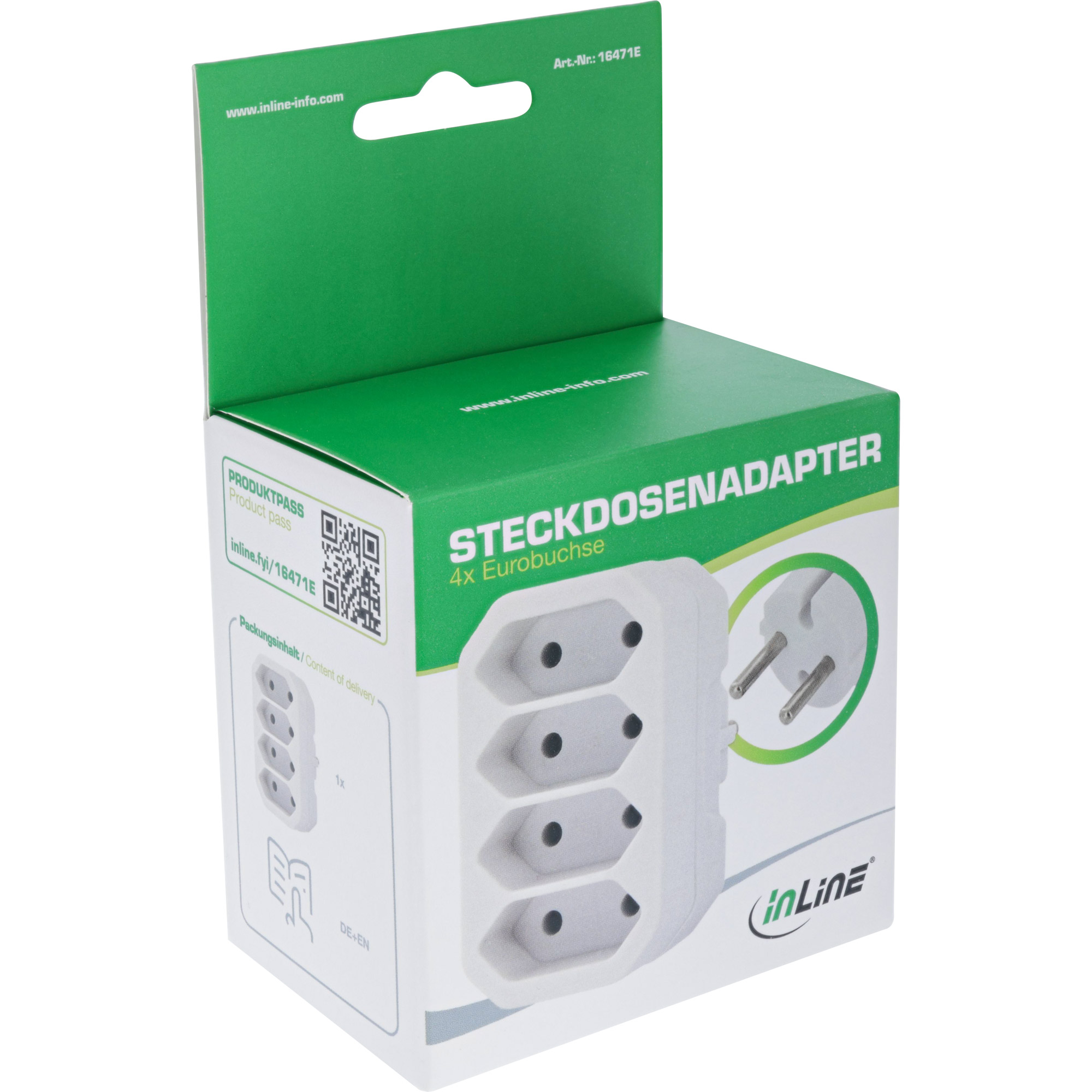InLine Steckdosenadapter - Schutzkontakt Stecker an 4x Eurobuchse - weißweiß