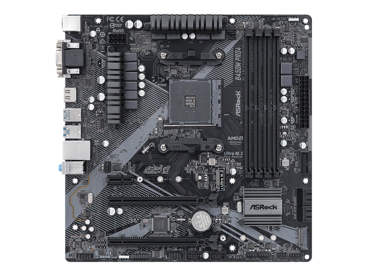 ASRock B450M Pro4 R2.0 - Motherboard - micro ATX - Socket AM4 - AMD B450 Chipsatz - USB-C Gen2, USB 3.2 Gen 1, USB 3.2 Gen 2 - Gigabit LAN - Onboard-Grafik (CPU erforderlich)