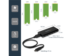 StarTech.com Startech SSD Festplattengehäuse für M.2 Festplatten - USB 3.1 Type C - NGFF - USB C Kabel - USB 3.1 Case auf M2 Adapter - Speichergehäuse - M.2 - SATA 6Gb/s - USB 3.1 (Gen 2)Schwarz - Sil
