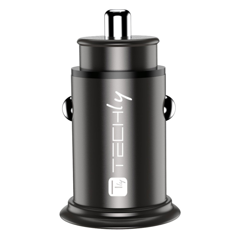 Techly Auto-Netzteil - 38 Watt - 3 A - Fast Charge 3.0 - 2 Ausgabeanschlussstellen (USB, 24 pin USB-C)Schwarz