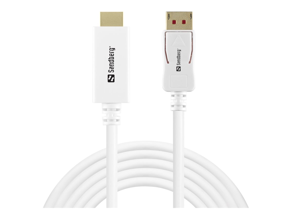 SANDBERG Adapterkabel - DisplayPort (M) zu HDMI (M)DisplayPort 1.4 - 2 m - 4K Unterstützung - weiß