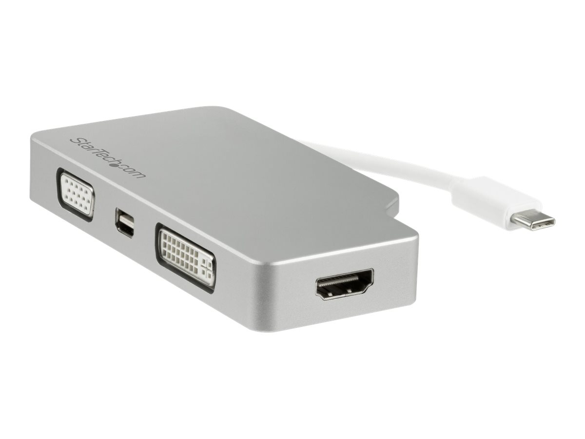 StarTech.com Aluminium Reise A/V Adapter 4-in-1 USB-C auf VGA, DVI, HDMI oder mDP - USB Type-C Adapter - 4K - Videoadapter - USB-C männlich zu HD-15 (VGA)DVI-D - HDMI - Mini DisplayPort weiblich - 10.