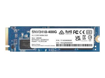 Synology SNV3410 - SSD - 400 GB - intern - M.2 2280 - PCIe 3.0 x4 (NVMe)SNV3410-400G - M.2 2280 - NVMe PCIe 3.0 x4 - 3000 MB/s - 750 MB/s - 3.5 mm x 22 mm x 80 mm
