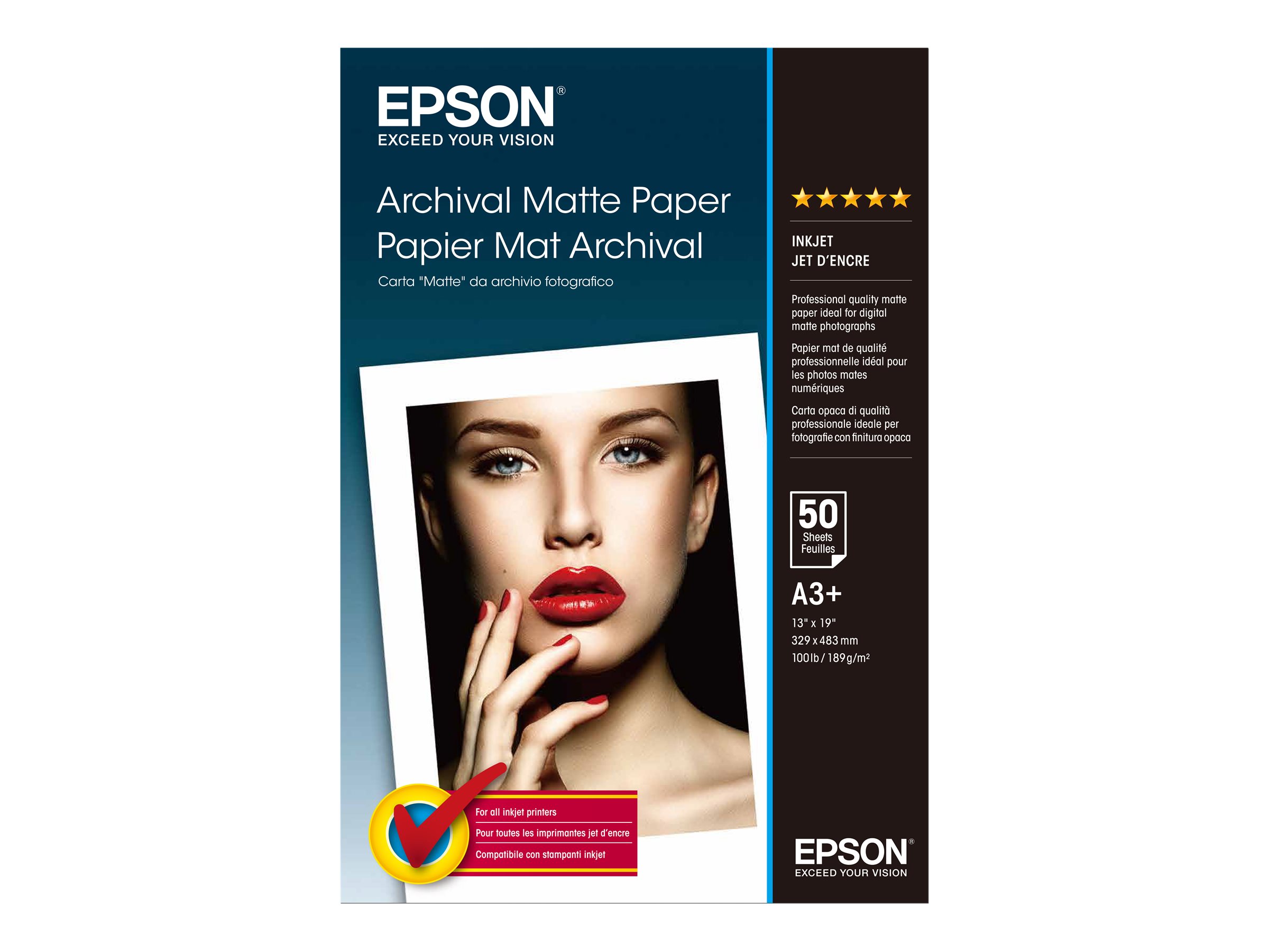Epson Archival - Matt - Super A3/B (330 x 483mm) - 192 g/m² - 50 Blatt Papier - für SureColor SC-P700 - P7500 - P900 - P9500 - T2100 - T3100 - T3400 - T3405 - T5100 - T5400 - T5405