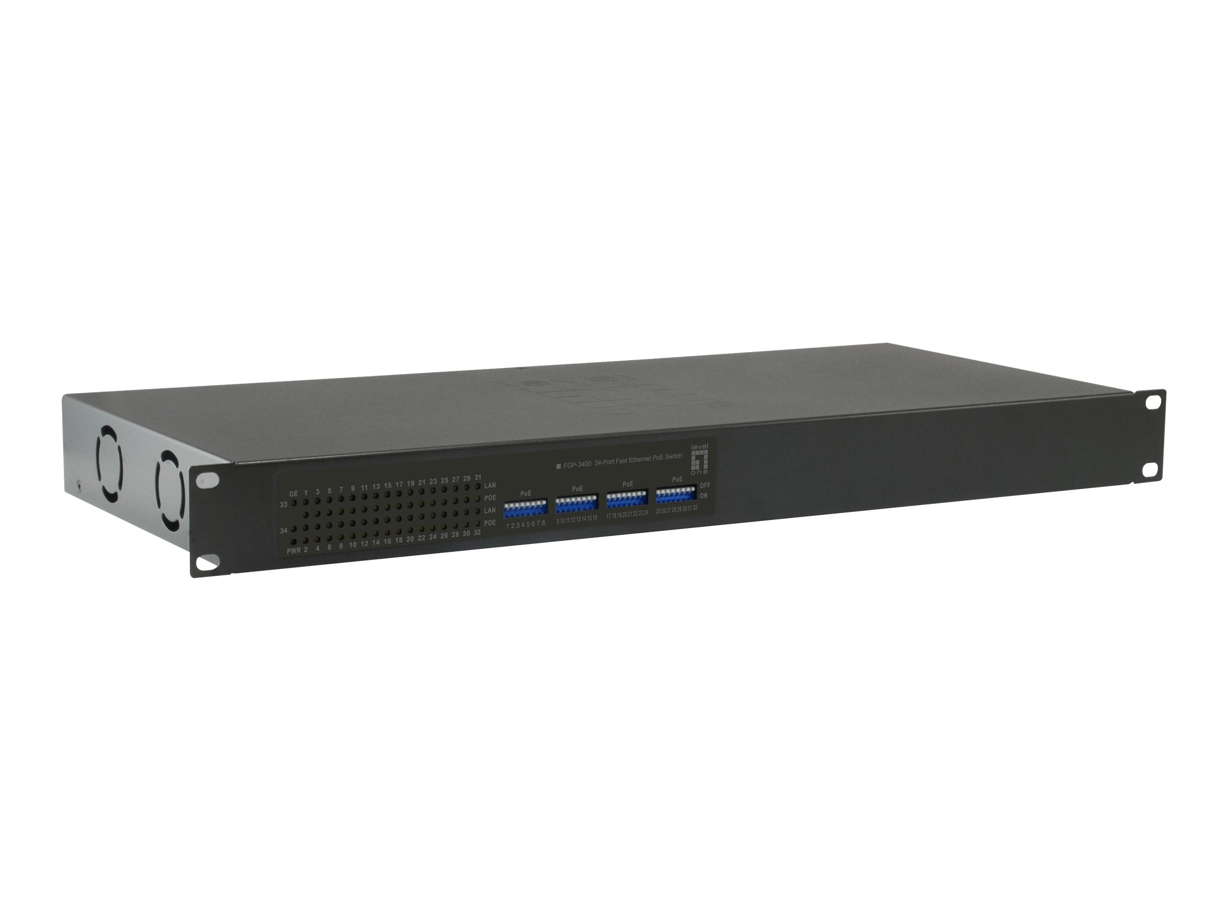 LevelOne FGP-3400W250 - Switch - 32 x 10/100 (PoE+)+ 2 x 10/100/1000 - an Rack montierbar - Desktop - PoE+ (250 W)