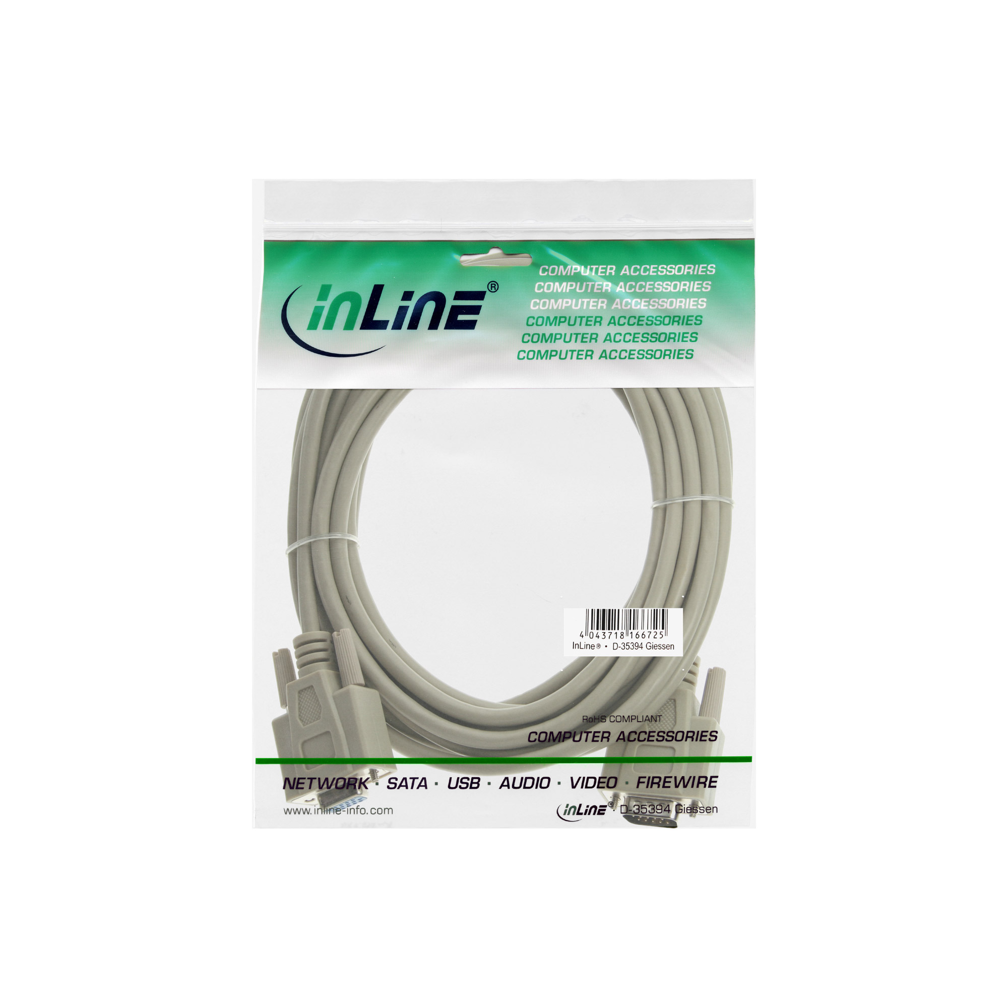 InLine VGA Verlängerung - 15pol HD Stecker / Buchse - 10m(M) zu HD-15 (VGA) (W) - 10 m - geformt - beige