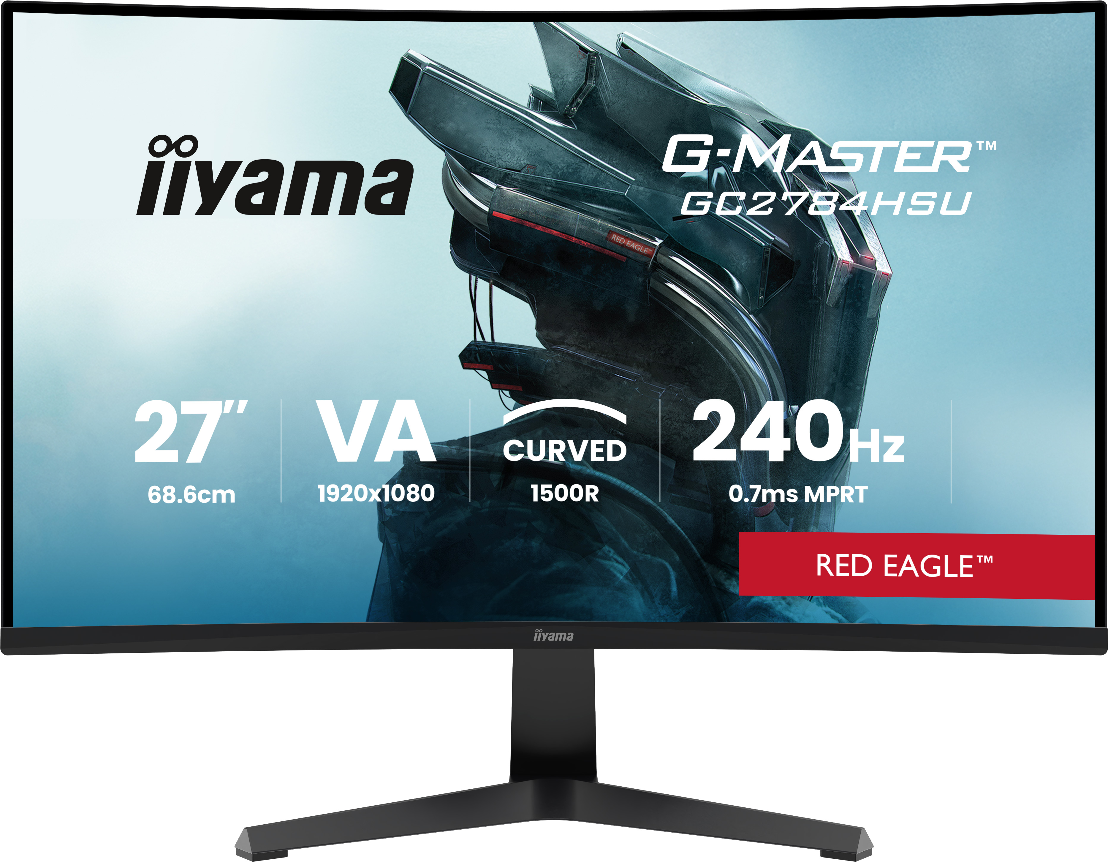 Iiyama G-MASTER Red Eagle GC2784HSU-B1 - LED-Monitor - Gaming - gebogen - 68.6 cm (27")1920 x 1080 Full HD (1080p) @ 240 Hz - VA - 350 cd/m² - 4000:1 - HDR10 - 0.7 ms - 2xHDMI - DisplayPort - Lautspre
