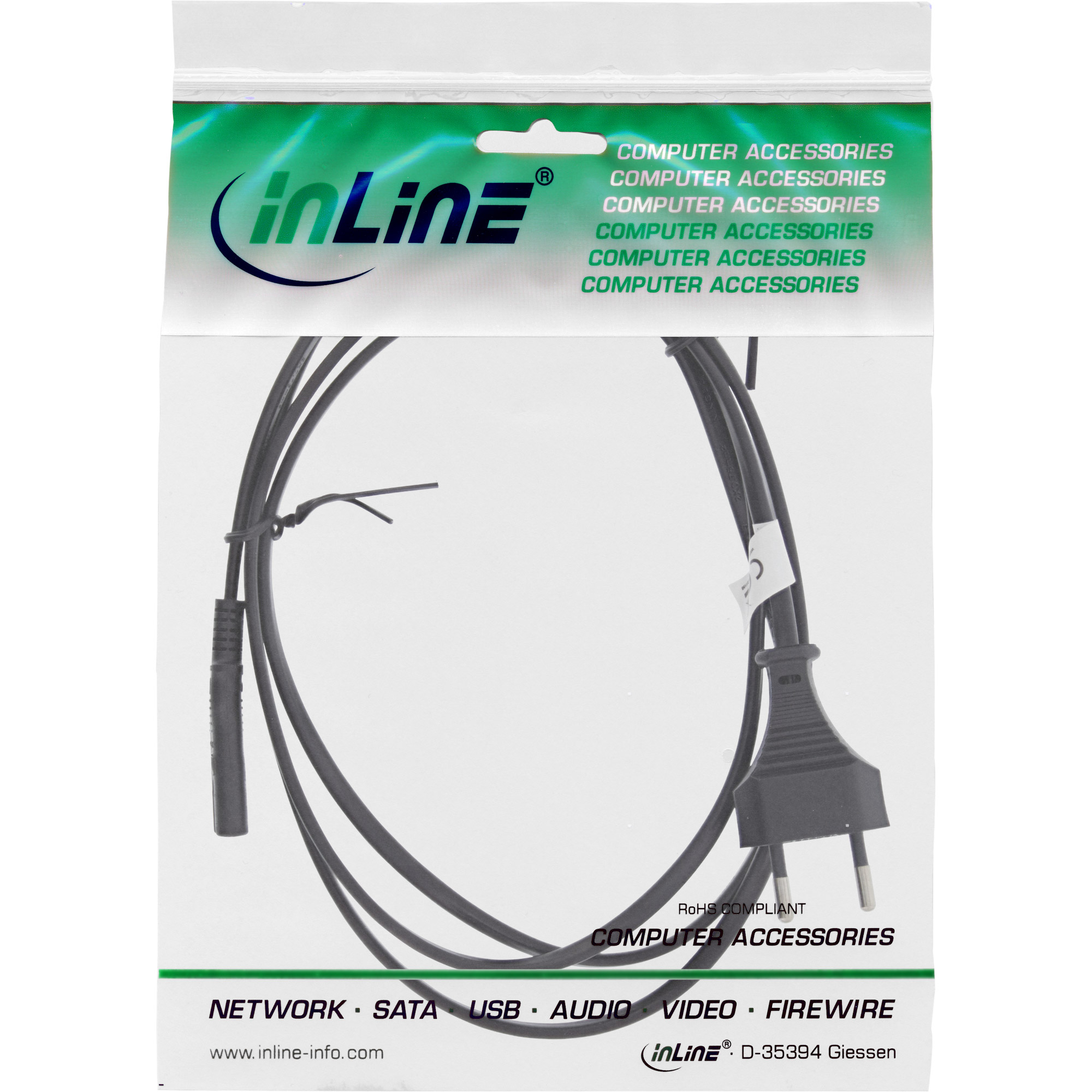 InLine Netzkabel - Netzstecker CEE7/16 Schweiz auf Euro 8 C7 Stecker - 1,8mIEC 60320 C7 - Wechselstrom 250 V - 2.5 A - 1.8 m - Schwarz - Schweiz