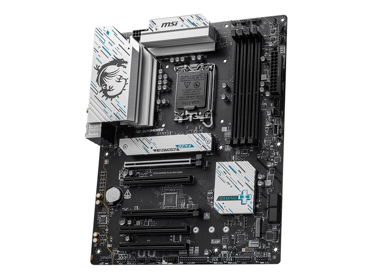 MSI B760 GAMING PLUS WIFI DDR4, Intel, LGA 1700, Intel® Celeron®, Intel® Pentium® Gold, LGA 1700, 128 GB, DDR4-SDRAMATX - 128 GB - DDR4 - DIMM - RAID Level: 0 - 1 - 5 - 10 - SATA 6 GB/s - SATA - Audio