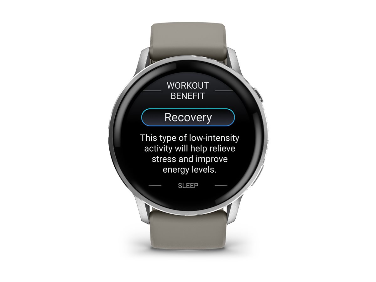 Garmin Venu 4 - 45 mm - silber - intelligente Uhr mit Band - Silikon - silbergrau - Handgelenkgröße: 135-200 mm - Anzeige 3.53 cm (1.4")8 GB - Bluetooth - ANT+ - Wi-Fi - 38 g