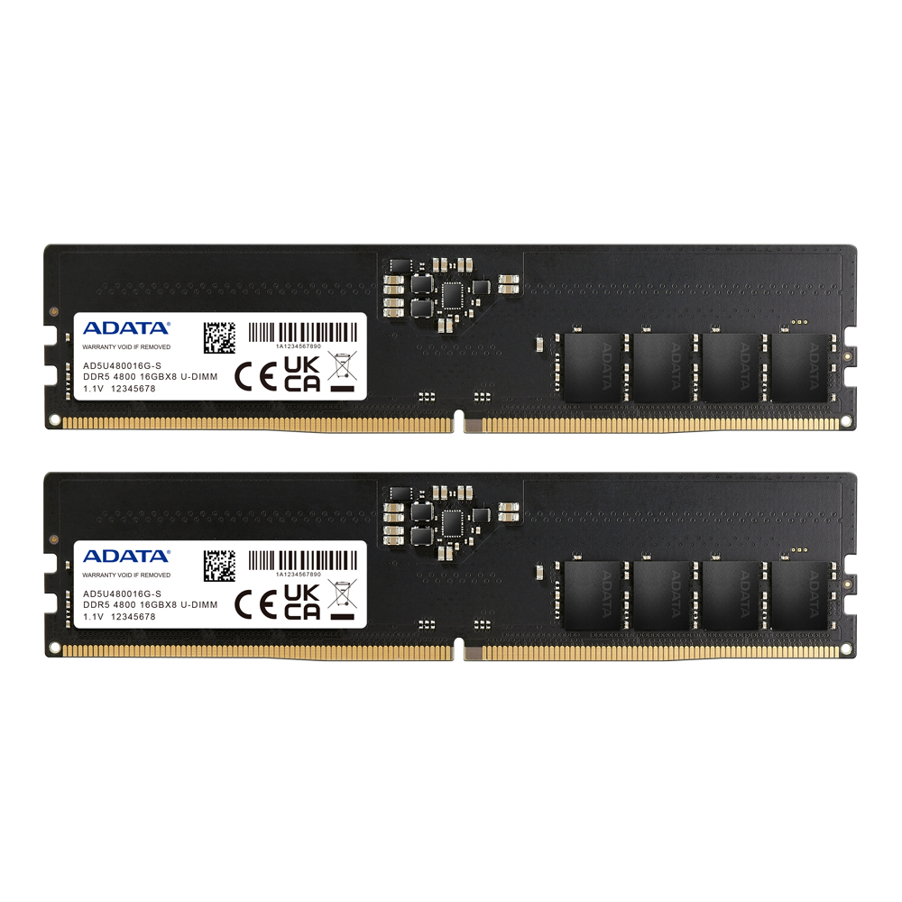 ADATA DDR5 - Kit - 32 GB: 2 x 16 GB - DIMM288-PIN - 4800 MHz / PC5-38400 - CL40 - 1.1 V - ungepuffert - on-die ECC - Schwarz