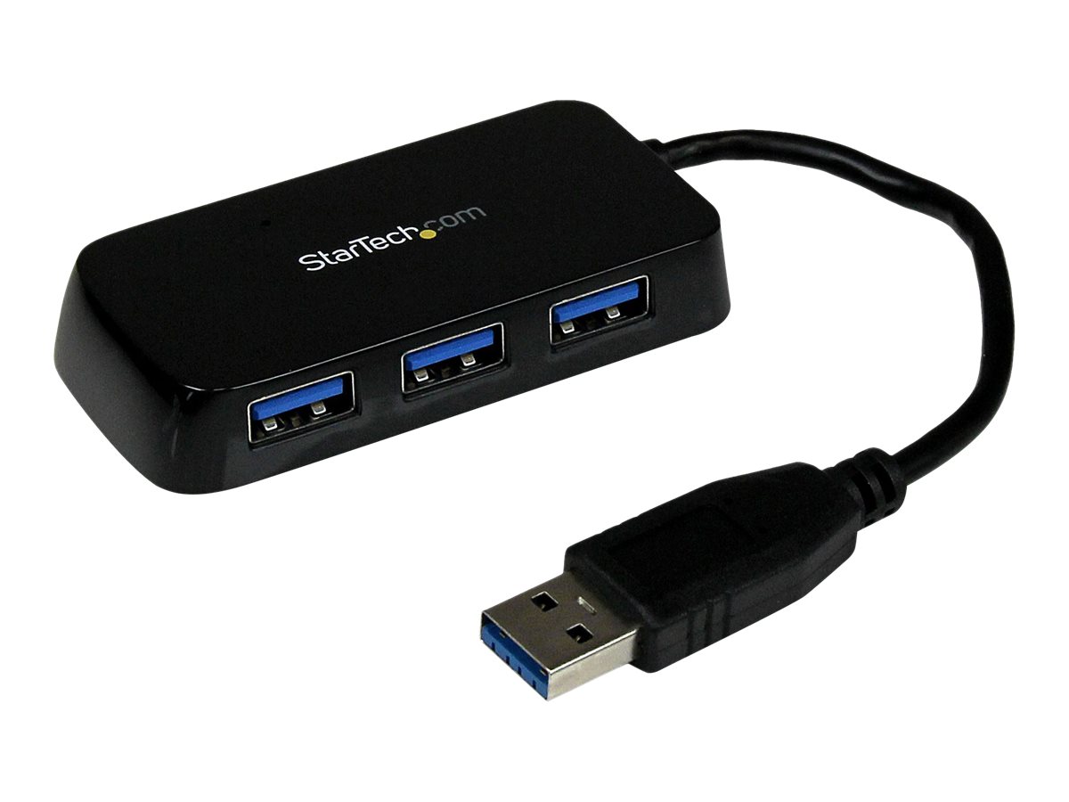 StarTech.com Startech 4 Port USB 3.0 SuperSpeed Hub - SchwarzPortabler externer Mini USB Hub mit eingebautem Kabel - Hub - 4 x SuperSpeed USB 3.0 - Desktop - für P/N: FCREADMICRO3 - MSDREADU3CA - USB3