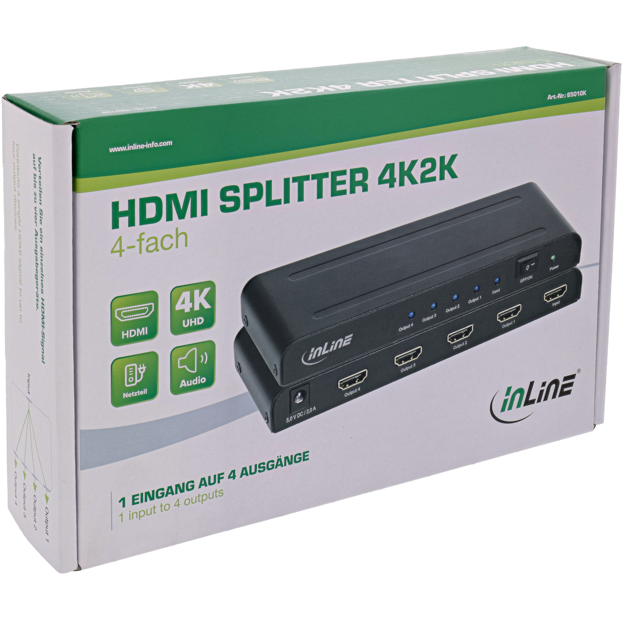 InLine HDMI Splitter/Verteiler - 4-fach - 4K2K@60Hz kompatibel4 x HDMI - Desktop