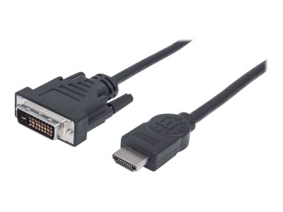 Manhattan HDMI to DVI-D 24+1 Cable, 1.8m, Maleto Male - Black - Dual Link - Compatible with DVD-D -  - Polybag - Adapterkabel - Dual Link - HDMI männlich zu DVI-D männlich - 1.8 m - abgeschirmt - Schw