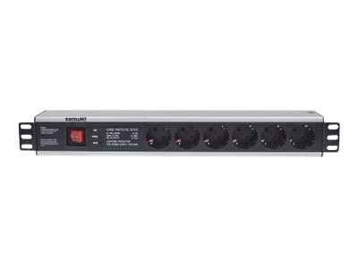 Intellinet 19" 1.5U Rackmount 6-Way Power Strip - German Type", With On/Off Switch and Surge Protection, 3m Power Cord - Steckdosenleiste (Rack - einbaufähig)Wechselstrom 250 V - Eingabe - Eingang CEE