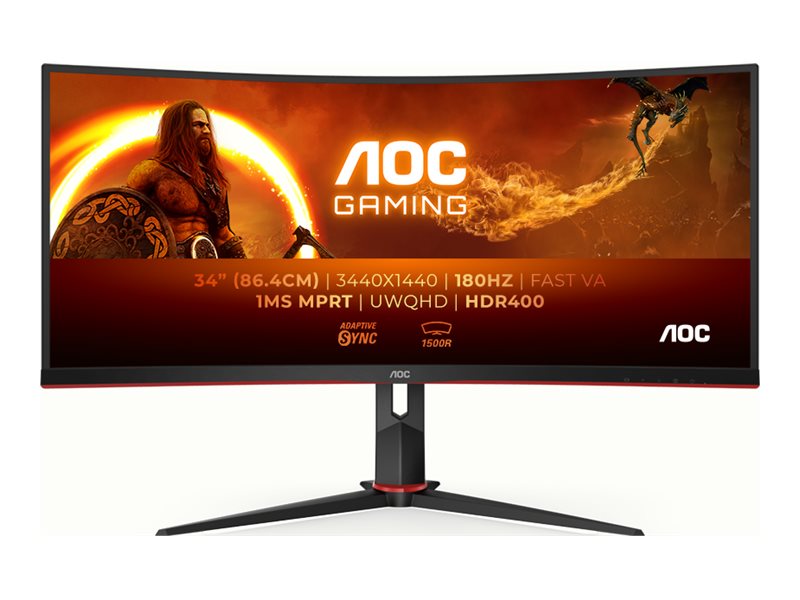 AOC Gaming CU34G2XP/BK - LED-Monitor - Gaming - gebogen - 86.4 cm (34")3440 x 1440 WQHD @ 180 Hz - VA - 4000:1 - DisplayHDR 400 - 1 ms - 2xHDMI - 2xDisplayPort - Schwarz