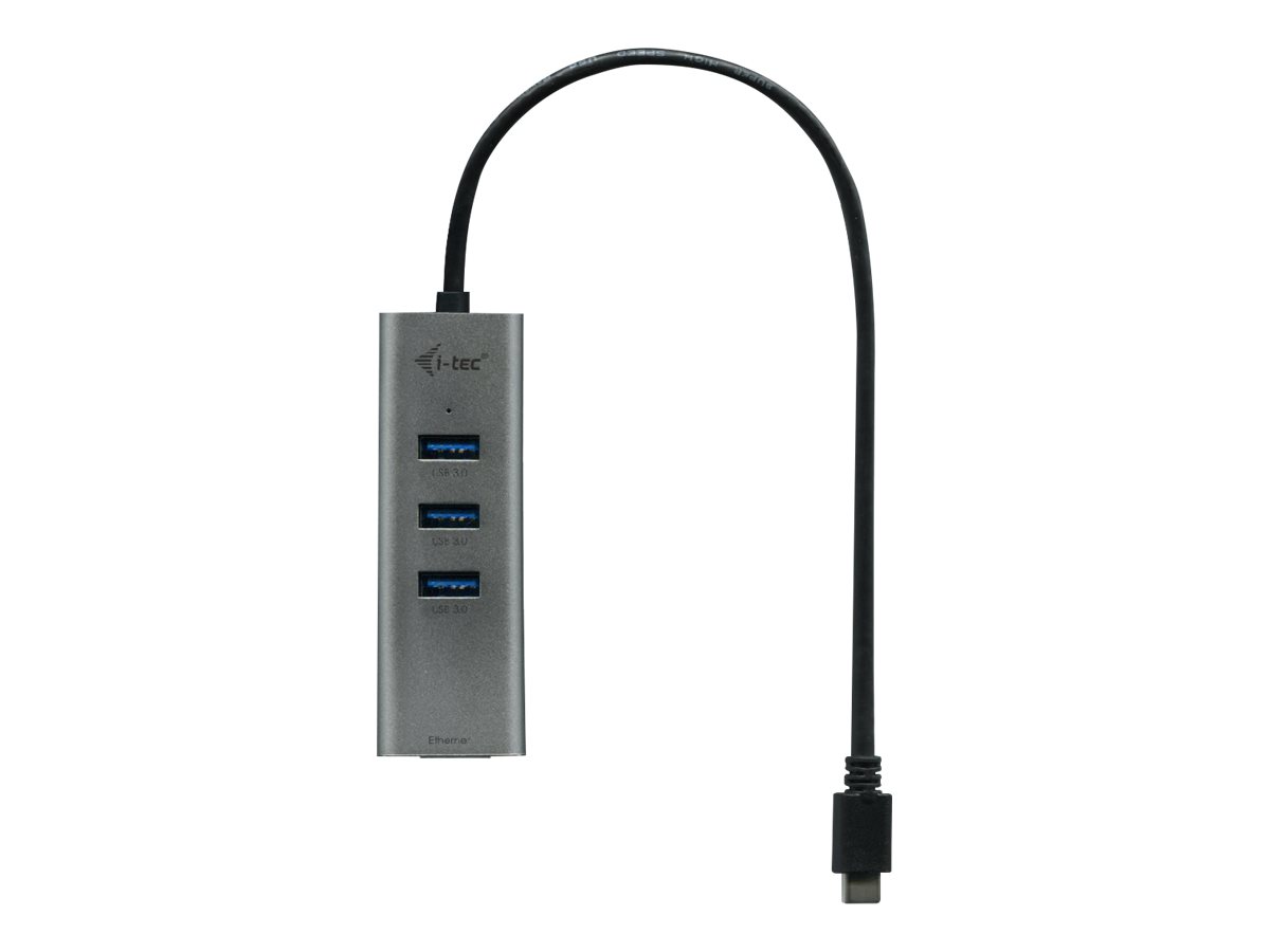 i-tec USB-C Metal 3-Port - Hub - 3 x SuperSpeedUSB 3.0 + 1 x 10/100/1000 - Desktop