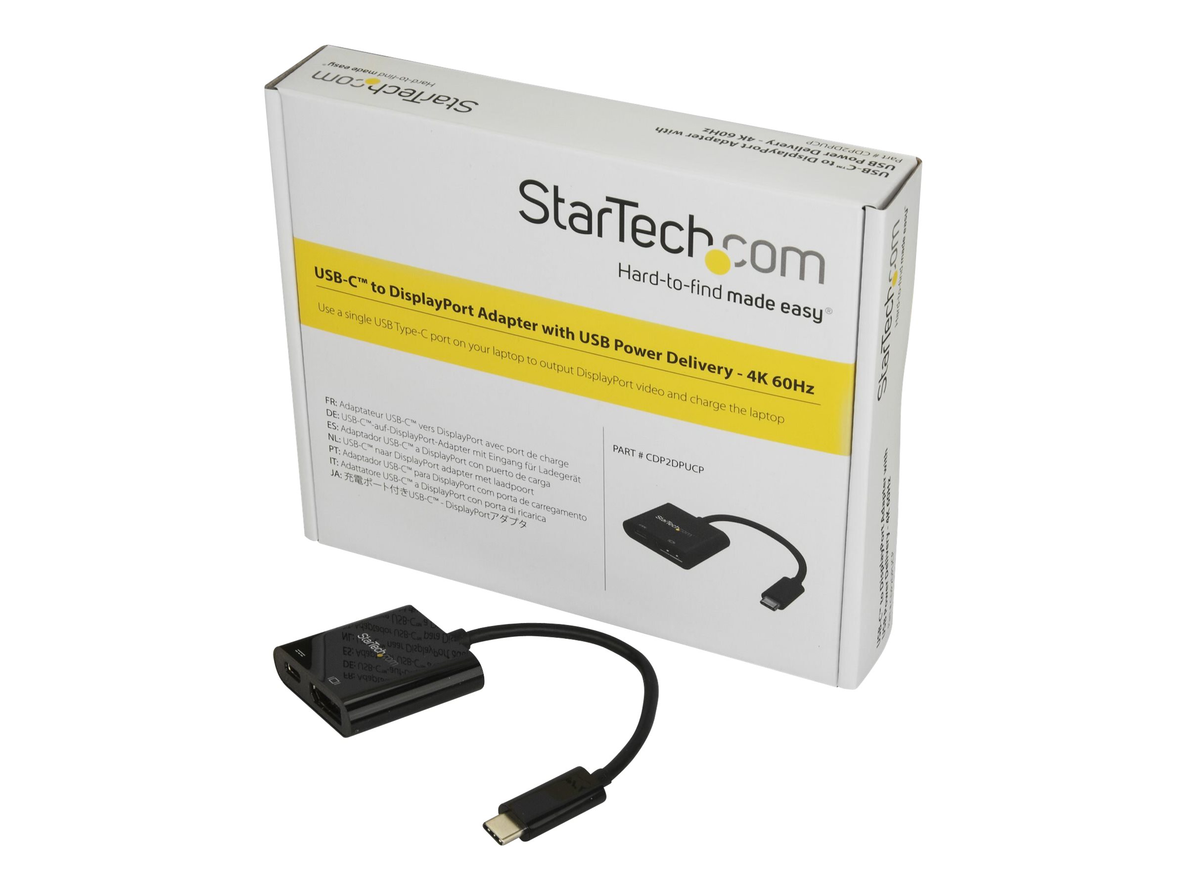 StarTech.com StarTech USB C to DisplayPort Adapter with Power Delivery, 4K 60Hz HBR2, USB Type-C to DP 1.2 Monitor/Display Video Converter w/ 60W PD Pass-Through Charging, Thunderbolt 3 Compatible - U